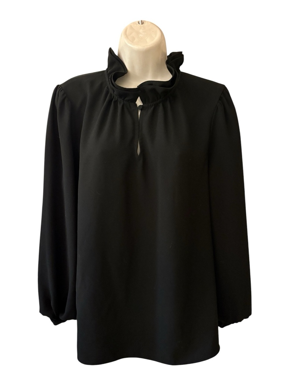 J. Crew Black Ruffle Collar Long-Sleeve Blouse